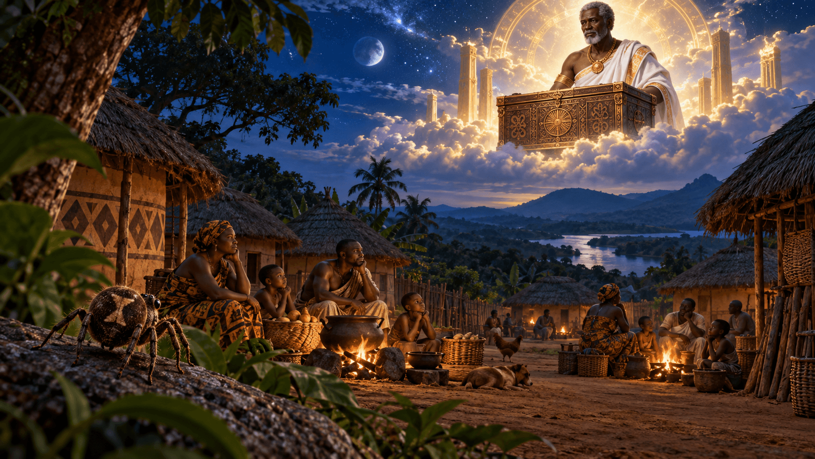 Illustration for scene 1 of Anansi and the Sky God