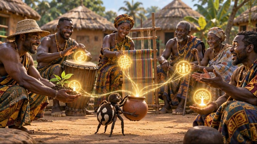 Illustration for scene 1 of Anansi and the Pot of Wisdom